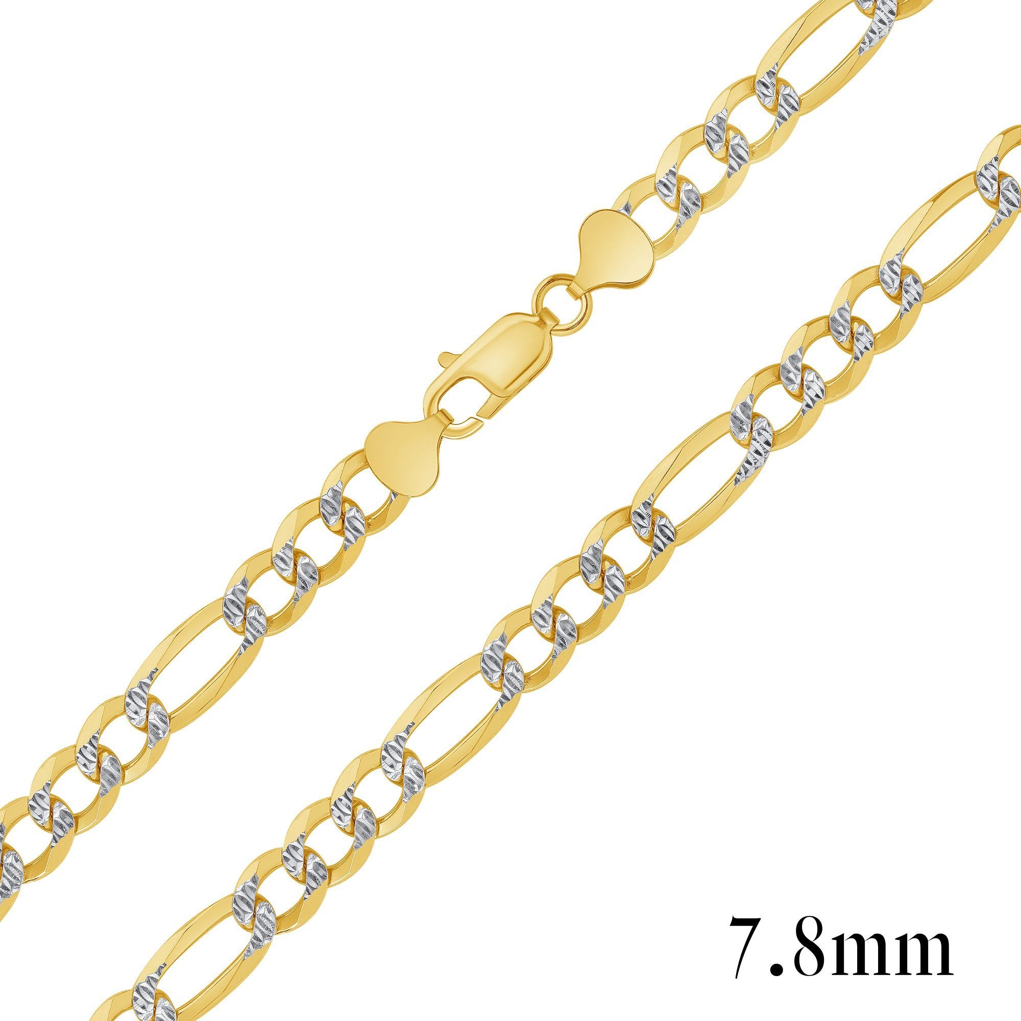 925 Sterling Silver Gold Plated Two-Tone Pavé 7.8mm Figaro Chain