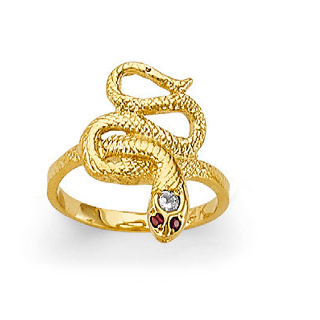 CZ Vintage Ruby Snake Ring in Solid Gold 