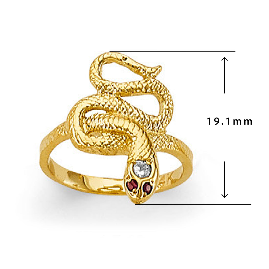 CZ Vintage Ruby Snake Ring in Solid Gold with Measurement