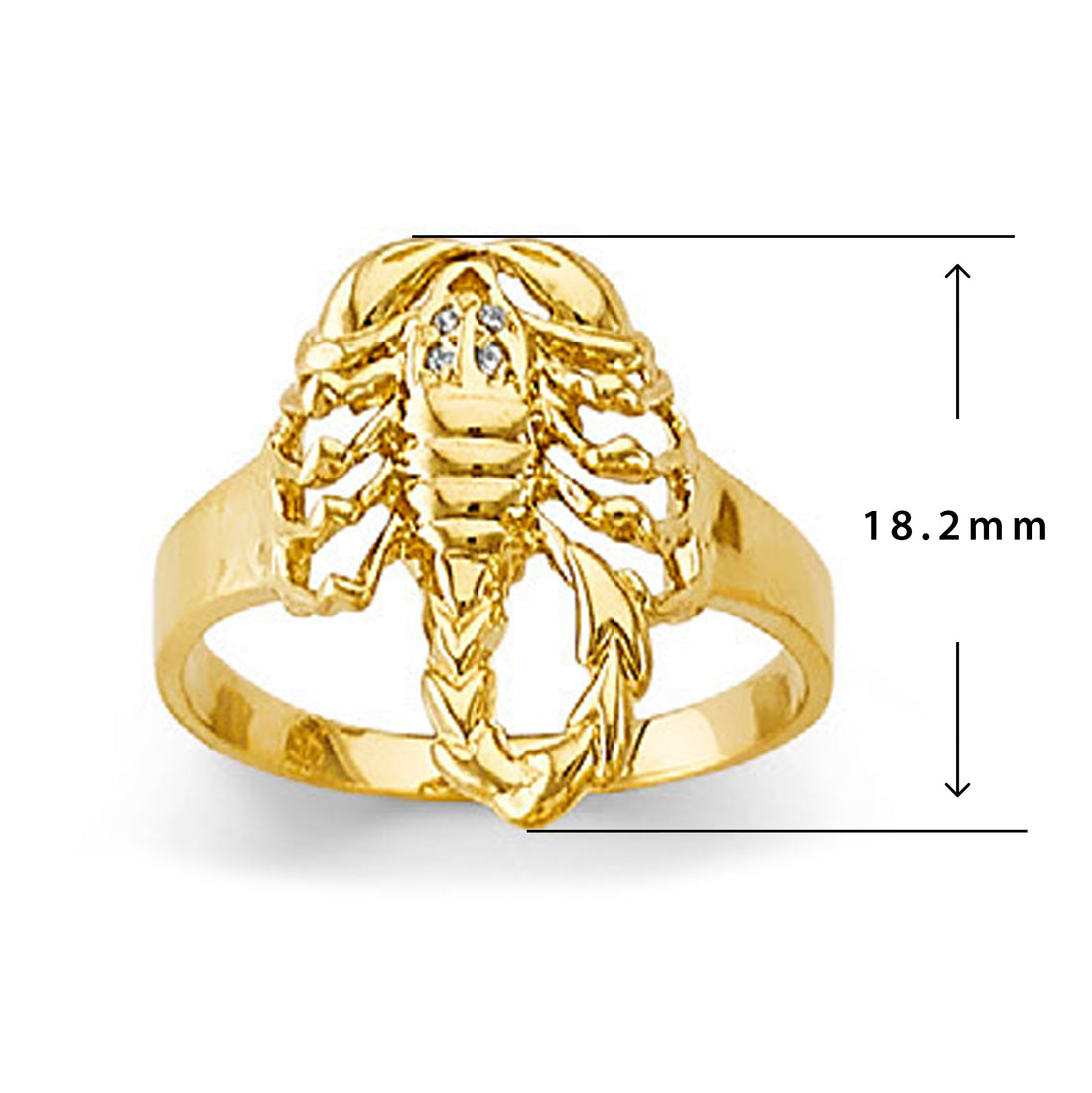 CZ Fancy Scorpion Ring in Solid Gold with Measurement