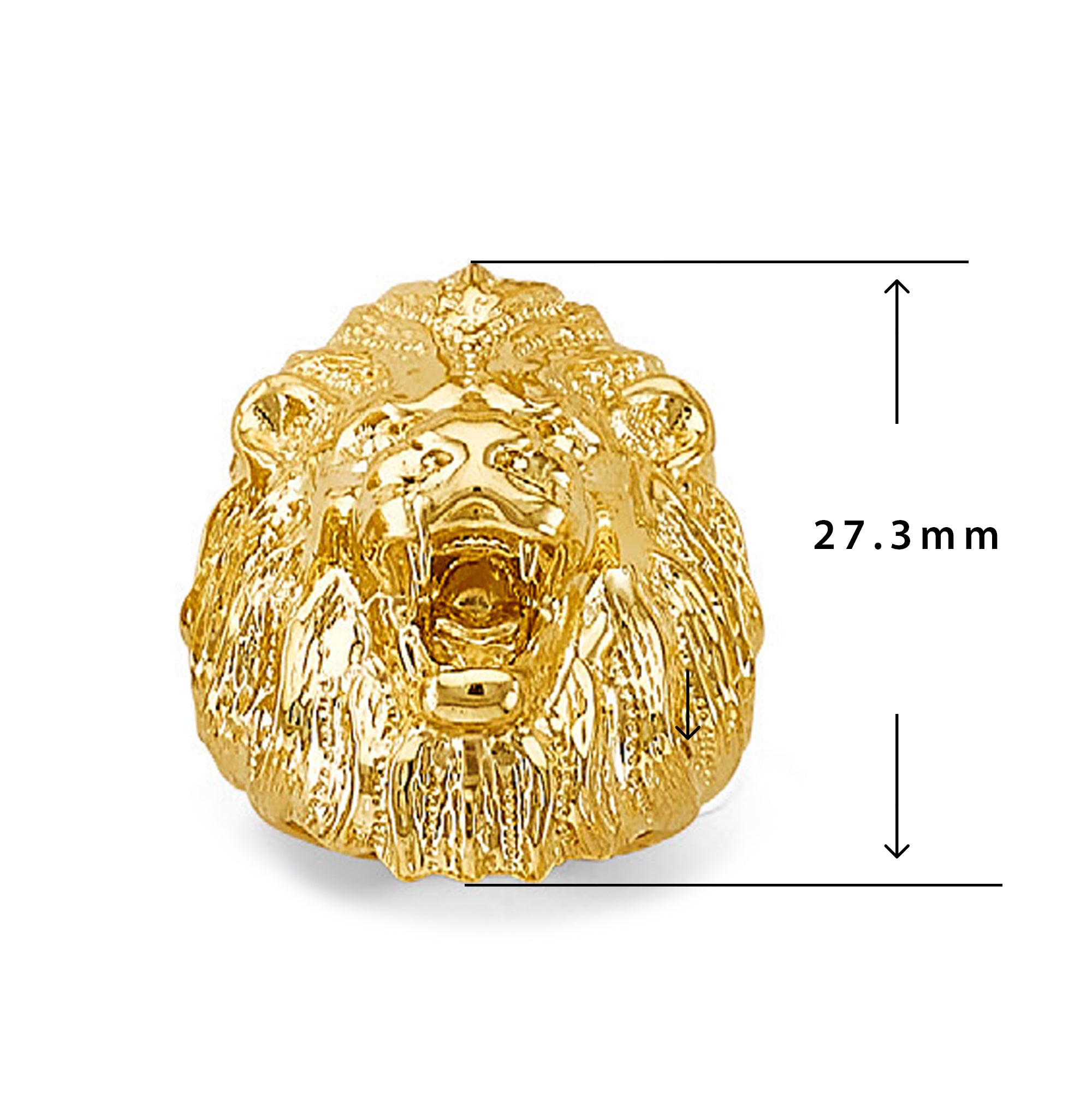 Fierce Roaring Lion Ring in Solid Gold with Measurement