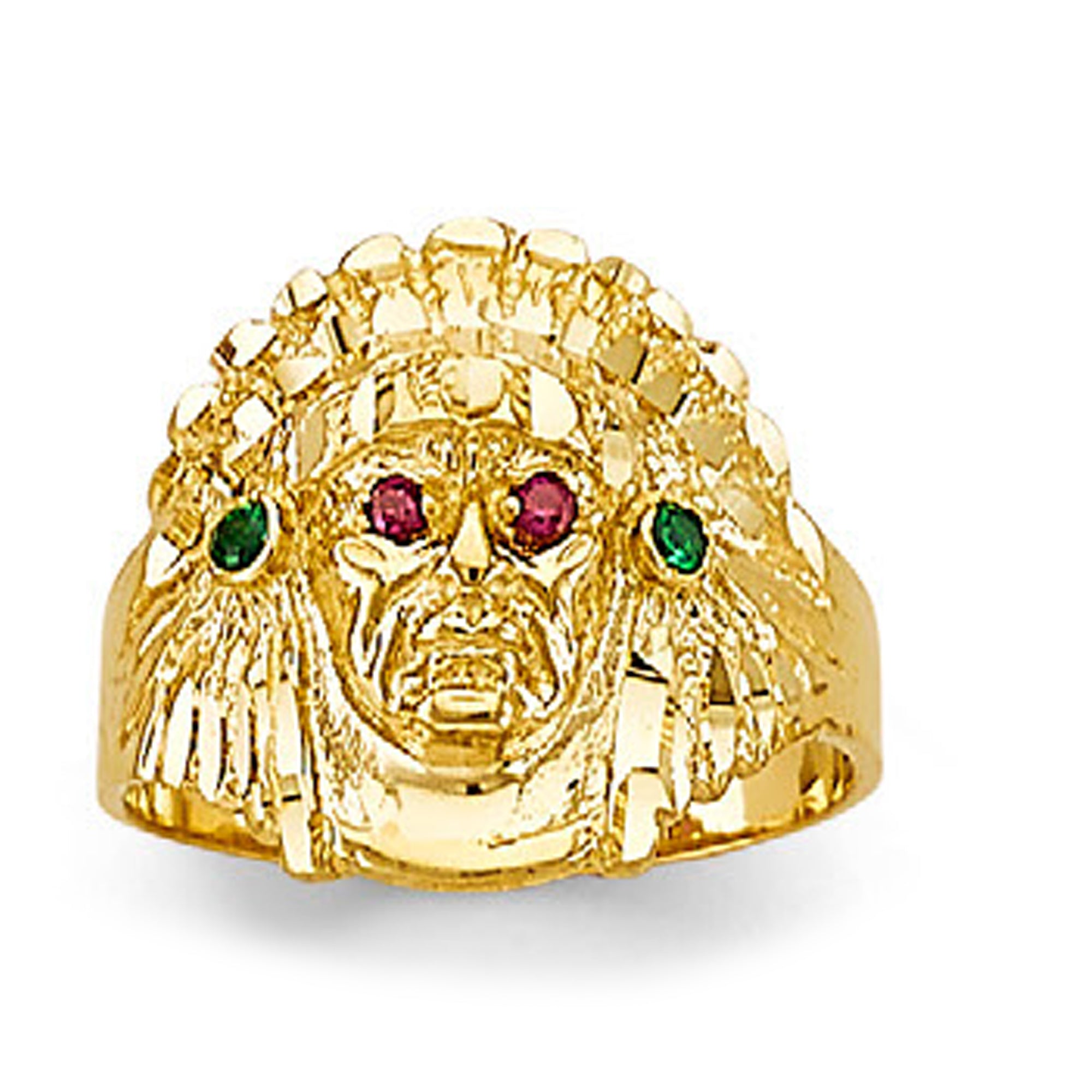 Chief Head Filigree Ruby and Spinel Ring in Solid Gold 