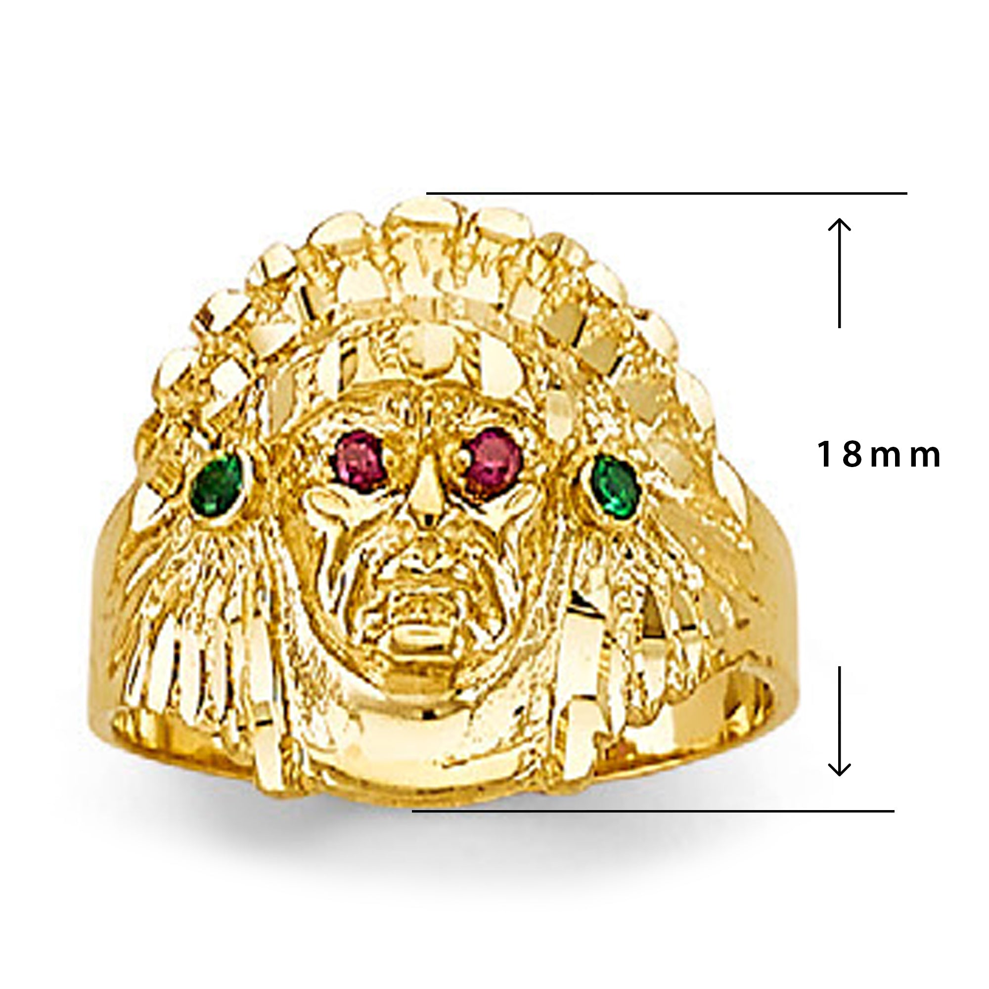 Chief Head Filigree Ruby and Spinel Ring in Solid Gold with Measurement