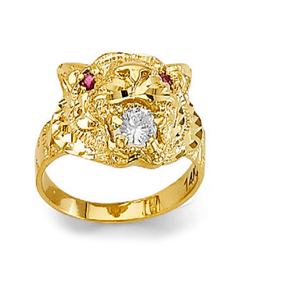 Bold Tiger Head Signet Ruby Ring in Solid Gold 