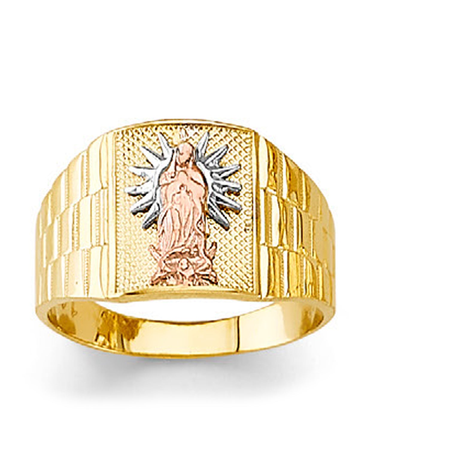Tri-tone Religious Vibrant Rays Ring in Solid Gold 