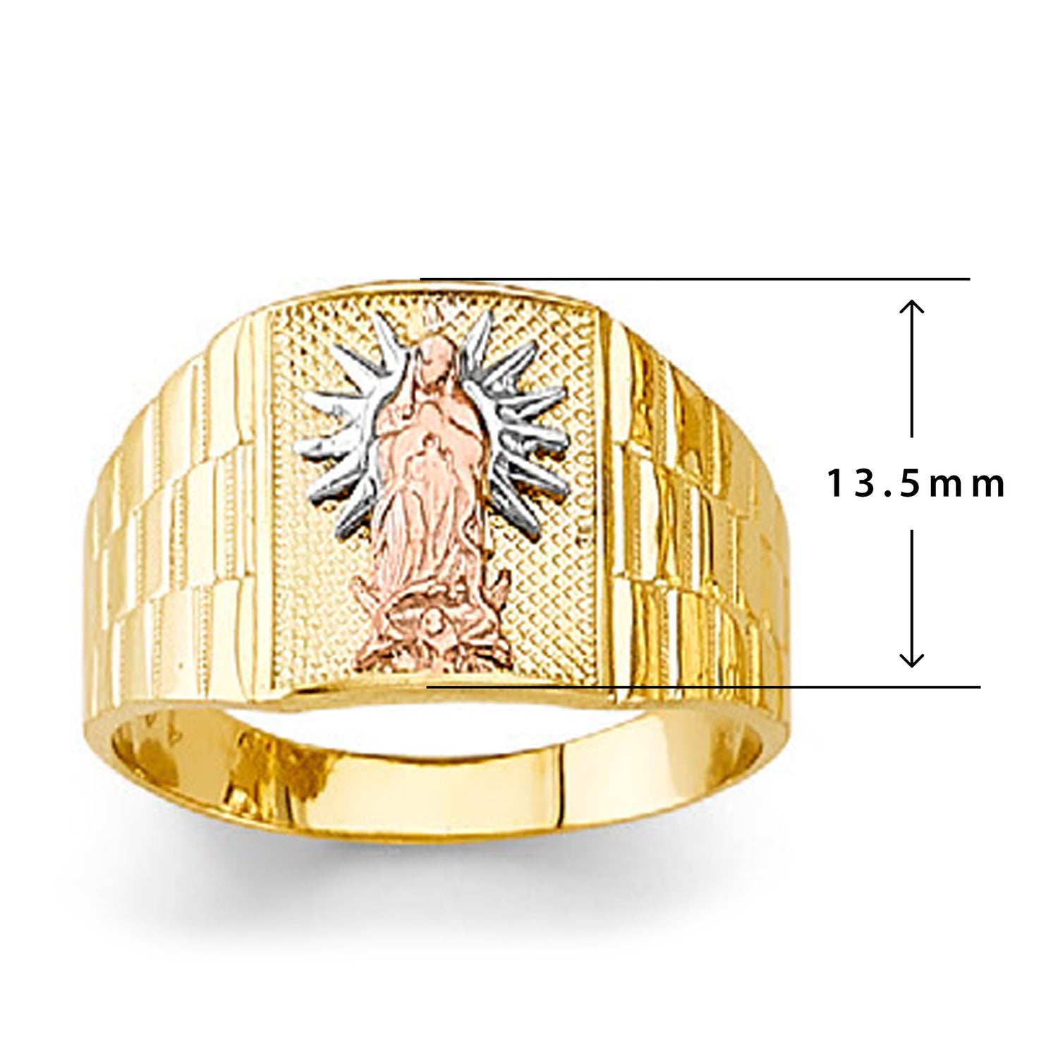 Tri-tone Religious Vibrant Rays Ring in Solid Gold with Measurement