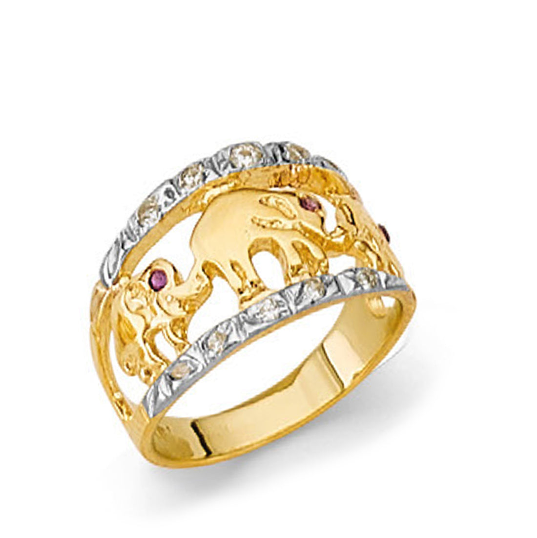 CZ Tourmaline Elephant Rope Ring in Solid Gold 