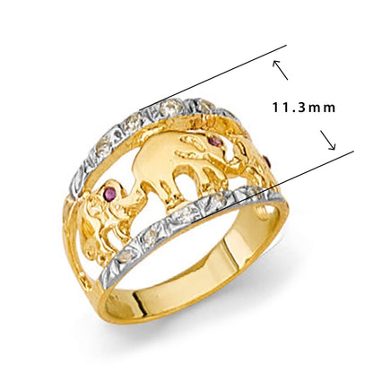 CZ Tourmaline Elephant Rope Ring in Solid Gold with Measurement