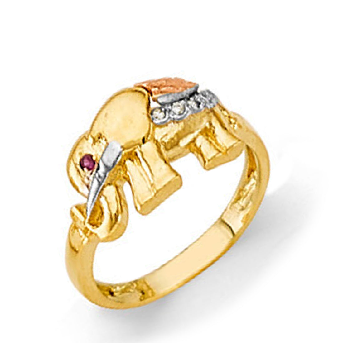 CZ Stylish Elephant Symbol Ring in Solid Gold 