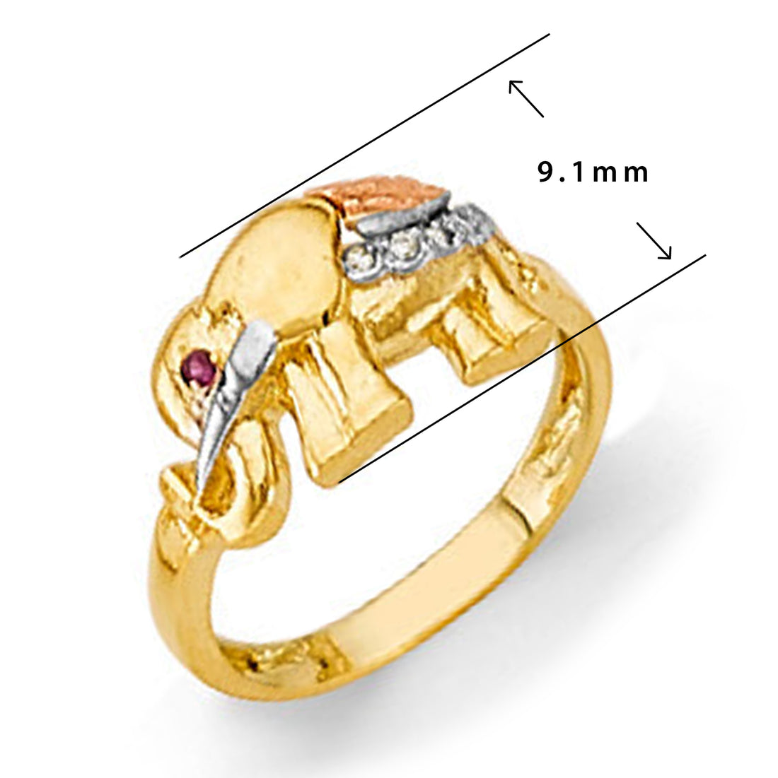 CZ Stylish Elephant Symbol Ring in Solid Gold with Measurement