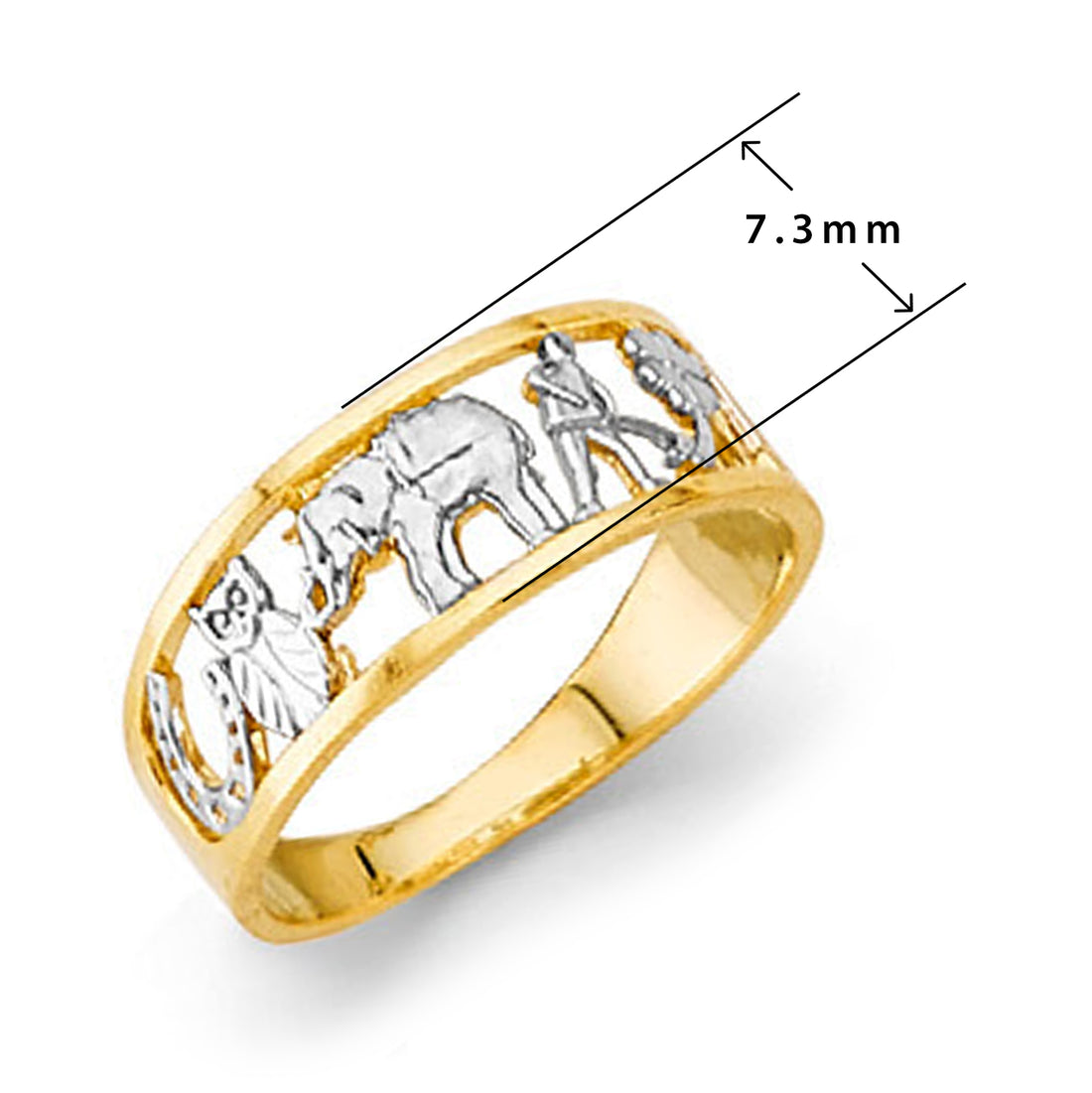 Two-tone Elephant Rope Ring in Solid Gold with Measurement