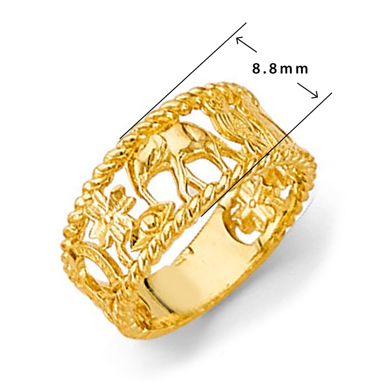 Lucky Charm Elephant Filigree Ring in Solid Gold with Measurement