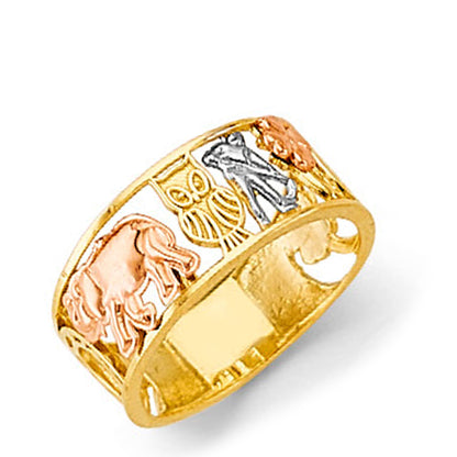 Fancy Tri-tone Elephant Motif Ring in Solid Gold 