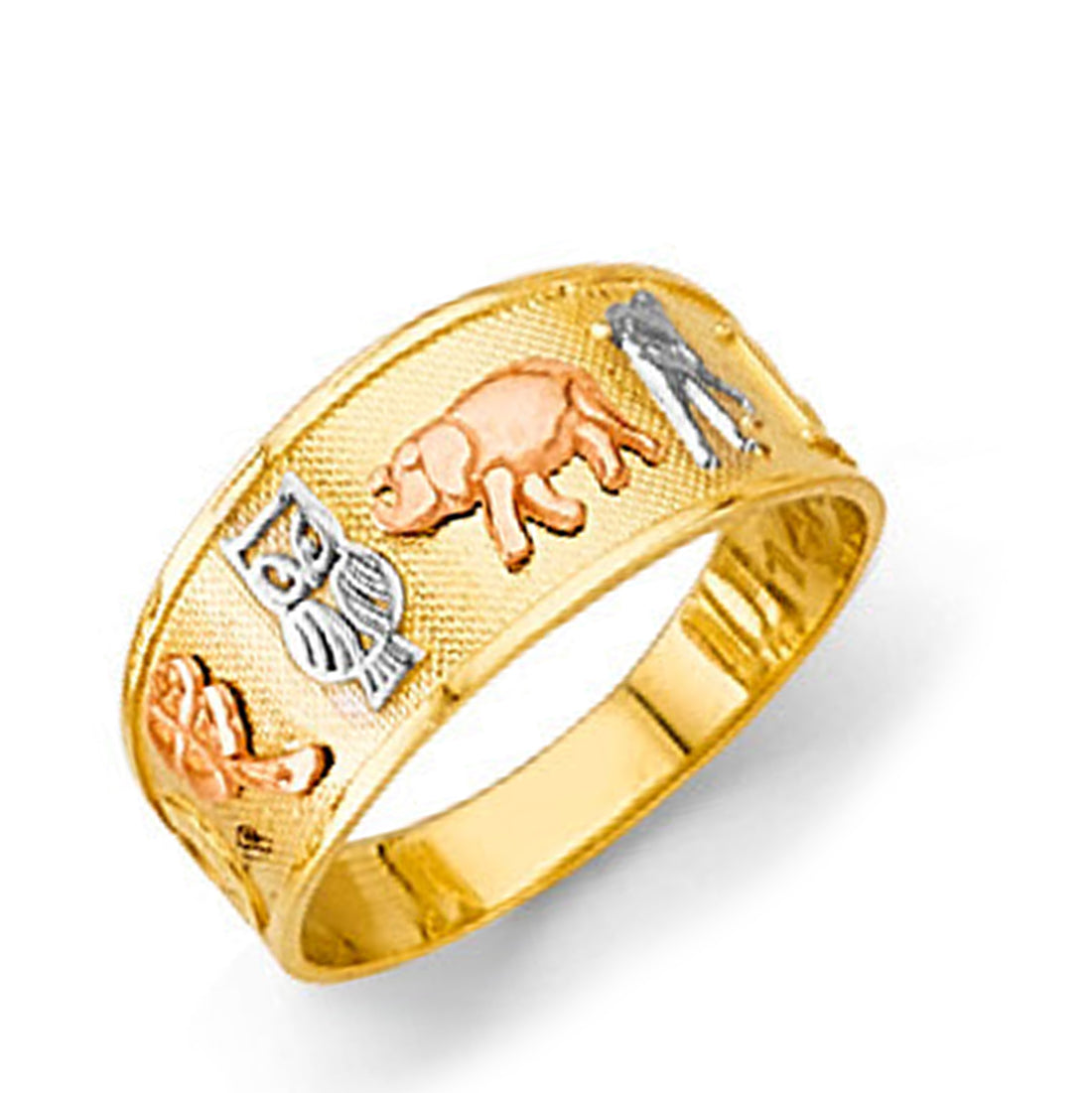 Tricolor Elephant Ring in Solid Gold 