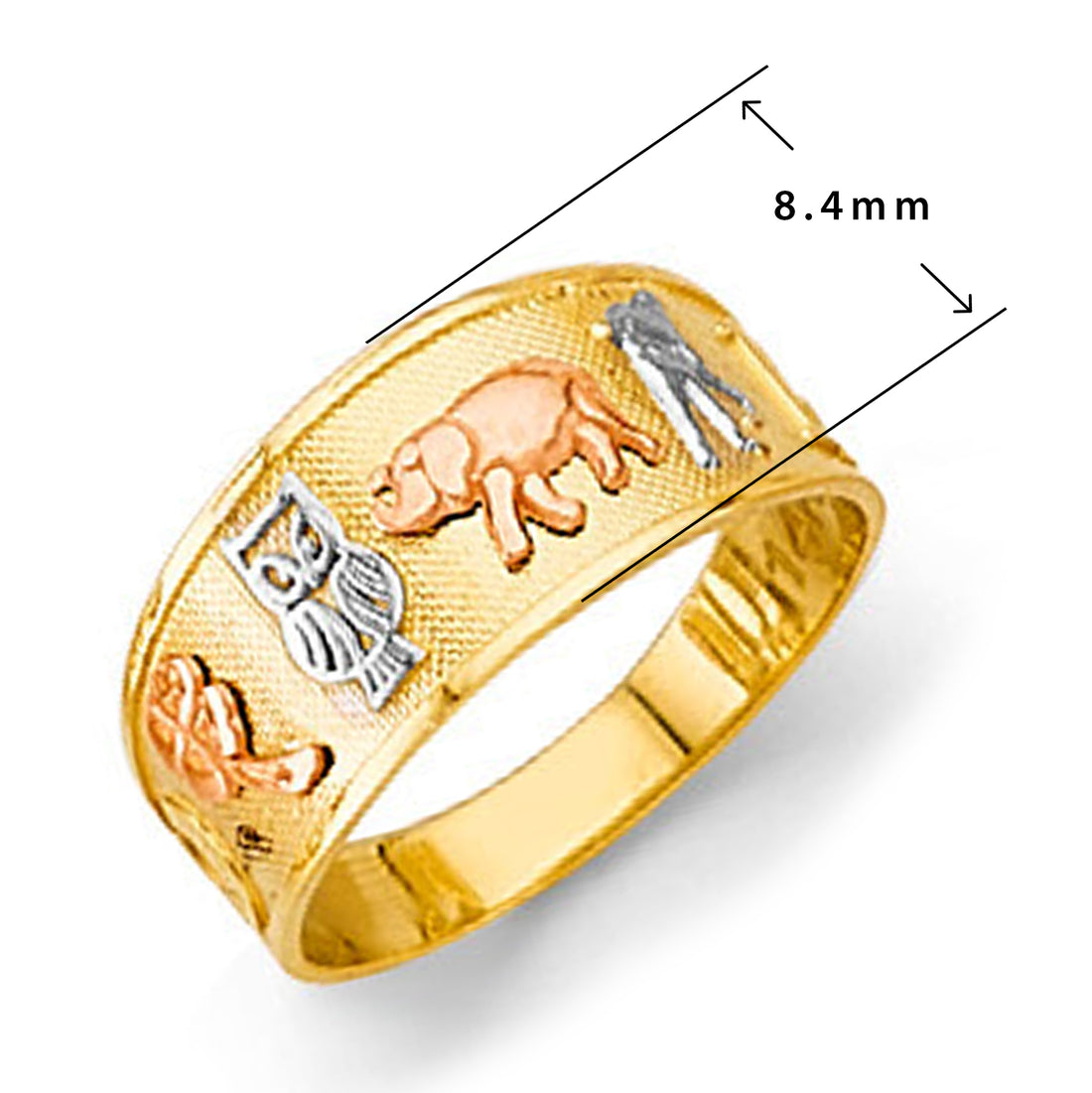 Tricolor Elephant Ring in Solid Gold with Measurement