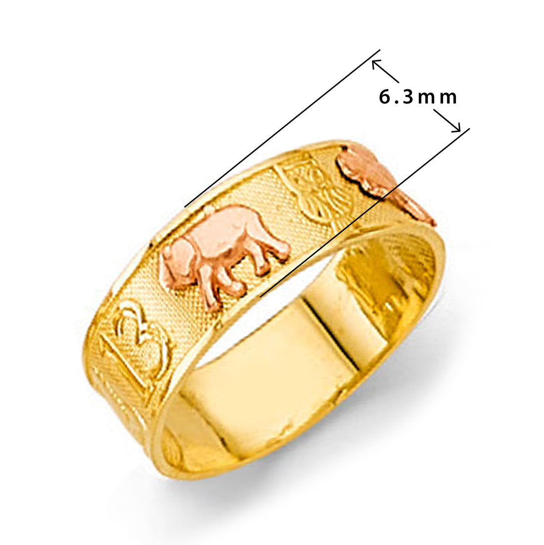 Dual-tone Good Luck Symbol Ring in Solid Gold with Measurement