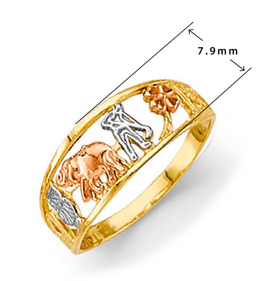 Tri-tone Lucky Charm Ring in Solid Gold with Measurement