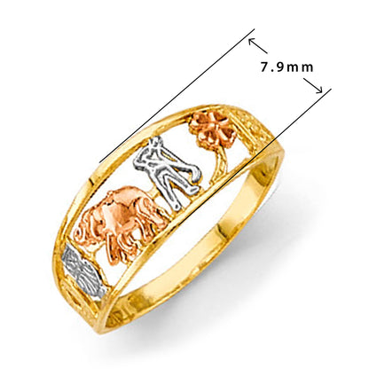 Tri-tone Lucky Charm Ring in Solid Gold with Measurement