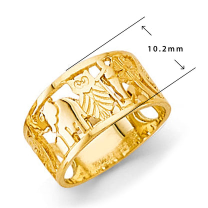 Textured Regal Religious Ring in Solid Gold with Measurement