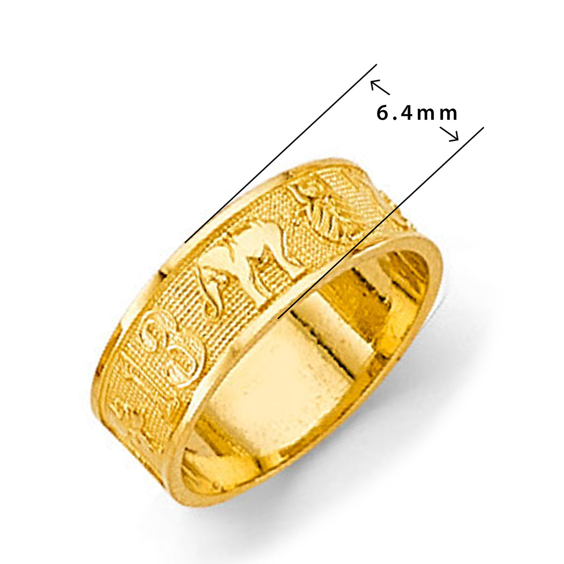 Textured Good Luck Ring in Solid Gold with Measurement