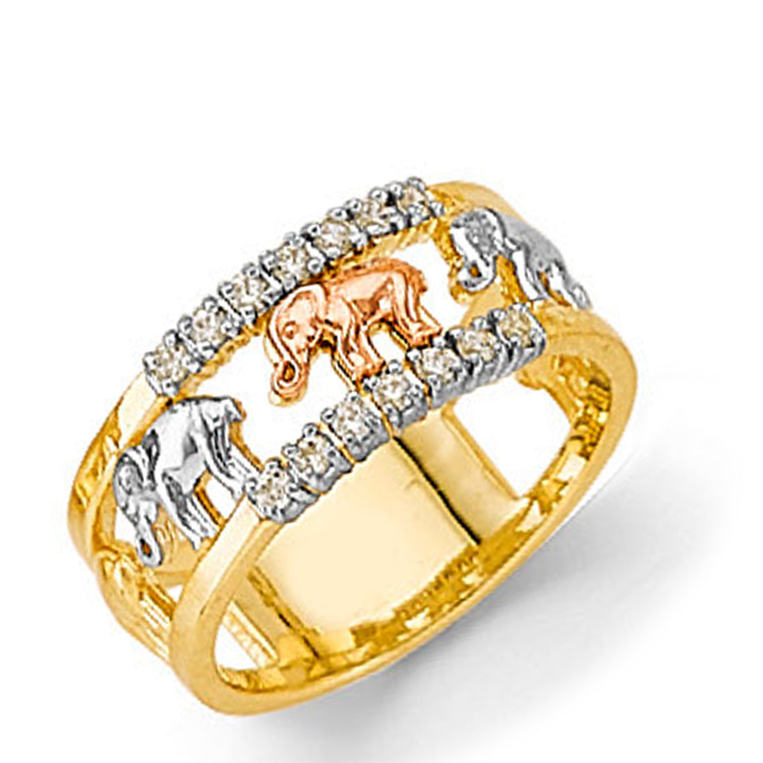 CZ Tri-tone Gorgeous Good Luck Ring in Solid Gold 