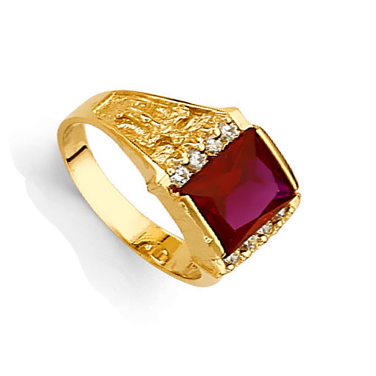CZ Diva-styled Rectangular Garnet Ring in Solid Gold 