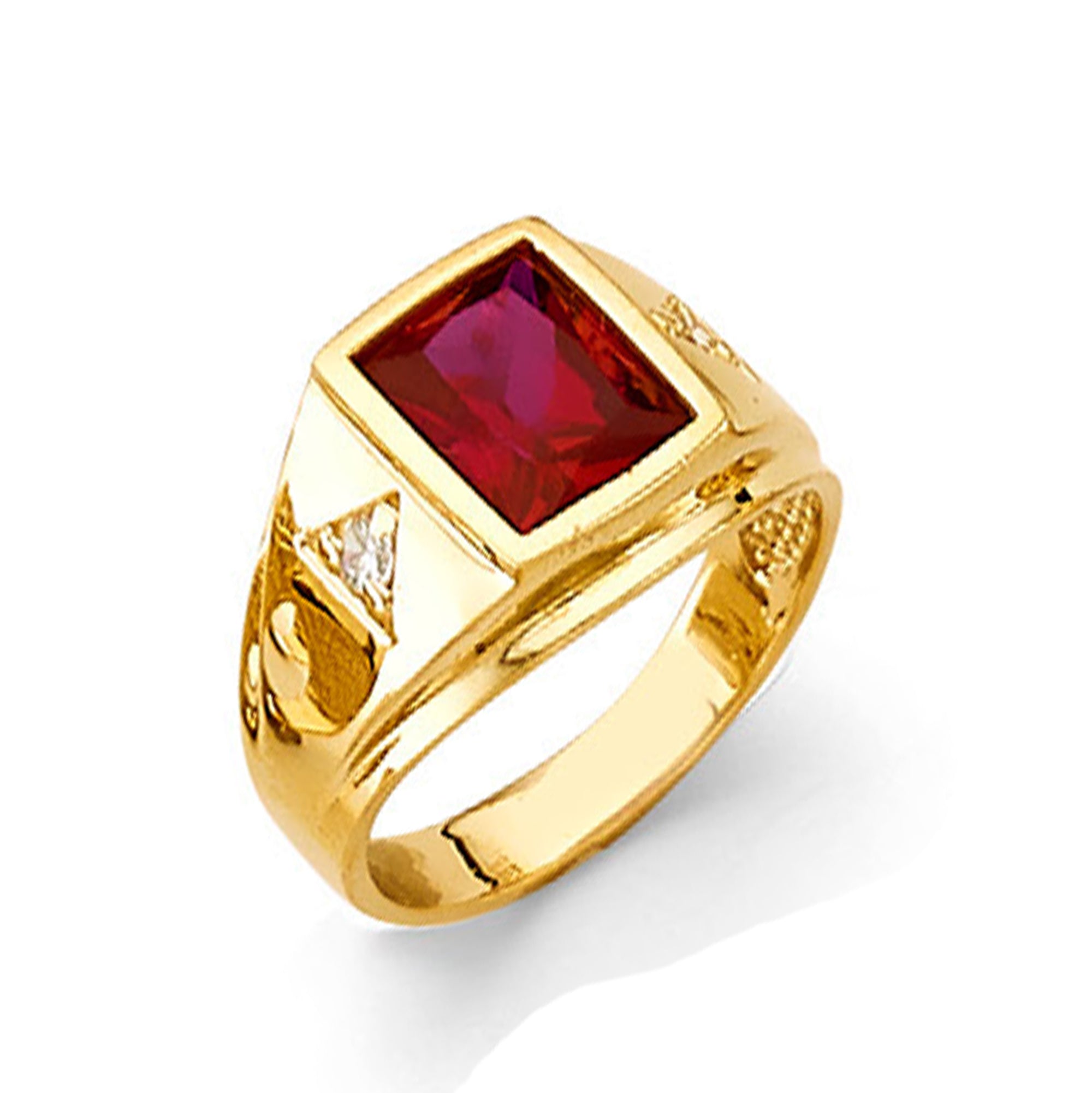 CZ Triangular Shank Ruby Ring in Solid Gold 