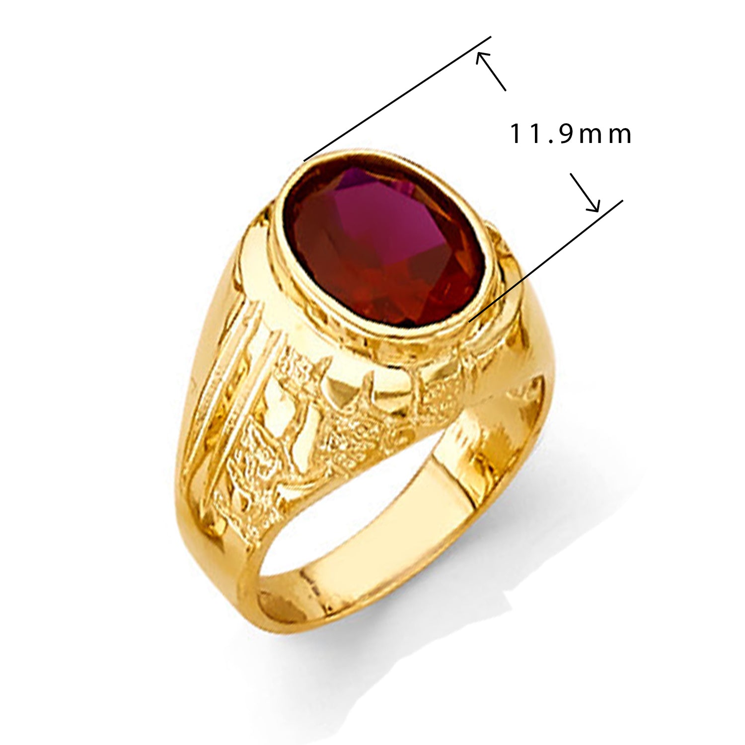 Oval Garnet Ring in Solid Gold with Measurement
