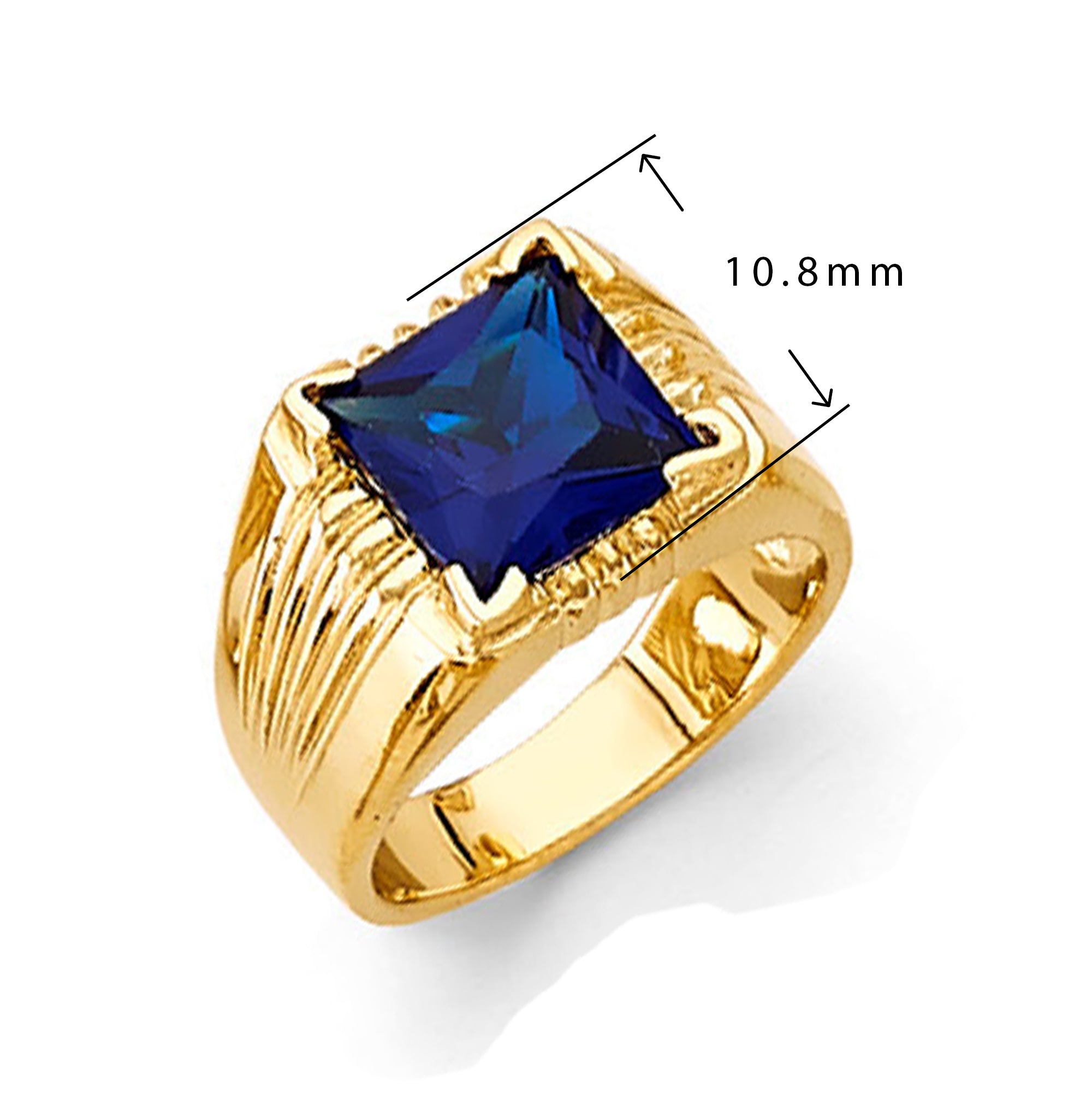 Radiant Rectangular Sapphire Ring in Solid Gold with Measurement