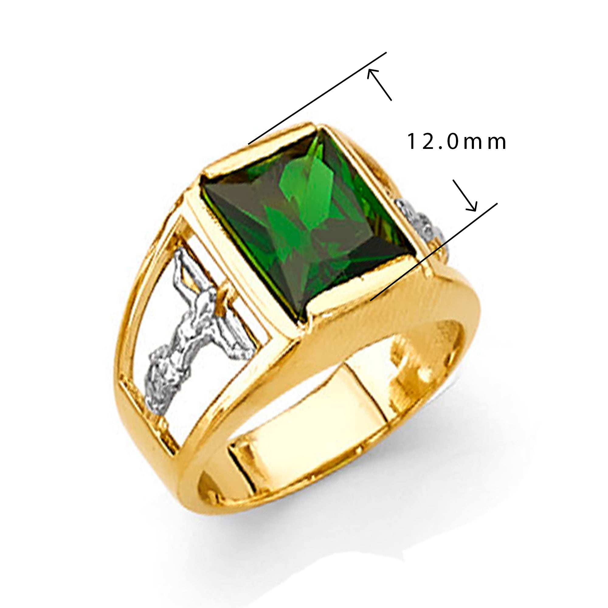 Religious Design Shank Emerald-cut Ring in Solid Gold with Measurement