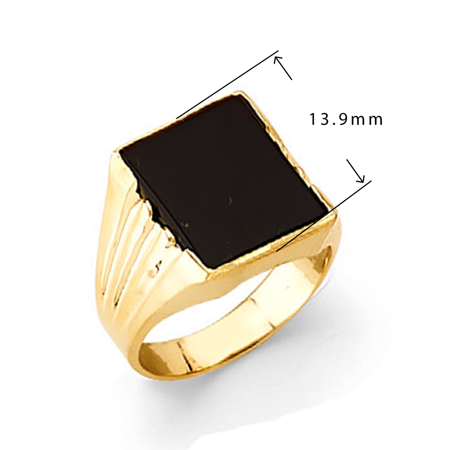 Textured Shank Onyx Ring in Solid Gold with Measurement