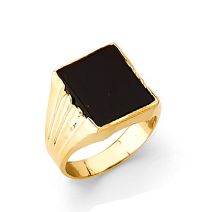 Textured Shank Onyx Ring in Solid Gold 