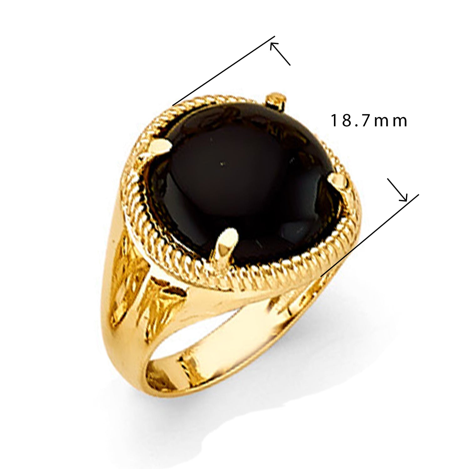 Black Onyx Ring in Solid Gold with Measurement