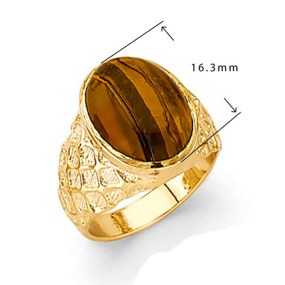 Synthetic Tiger Stone Gothic Ring in Solid Gold with Measurement