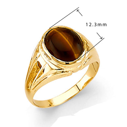 Vintage-fashioned Tiger Stone Ring in Solid Gold with Measurement