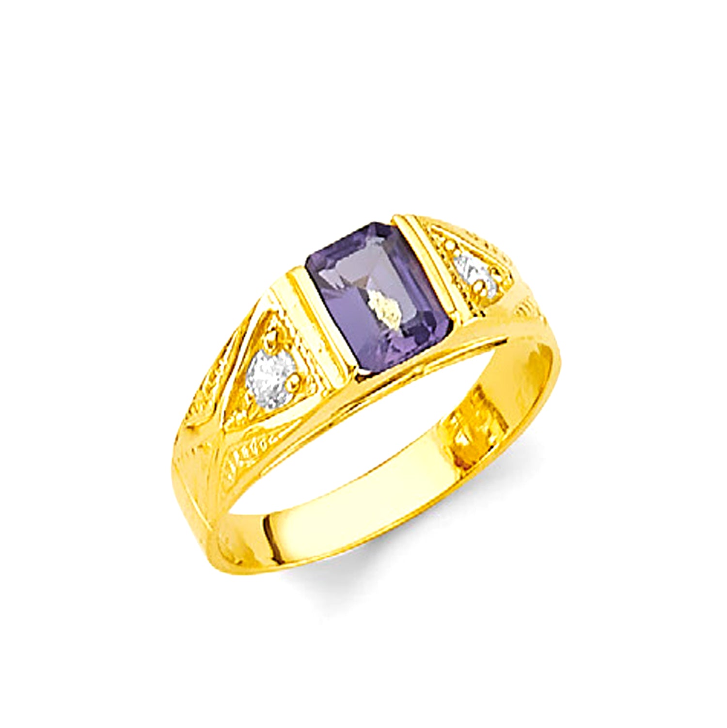 CZ Rectangular Amethyst Geometric Ring in Solid Gold 