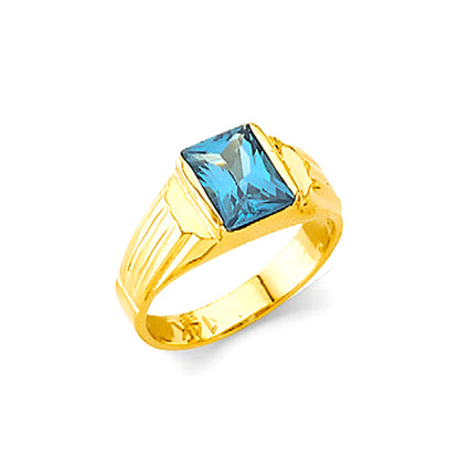 Blue Zircon Geometric Band in Solid Gold 