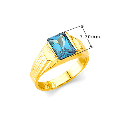 Blue Zircon Geometric Band in Solid Gold with Measurement