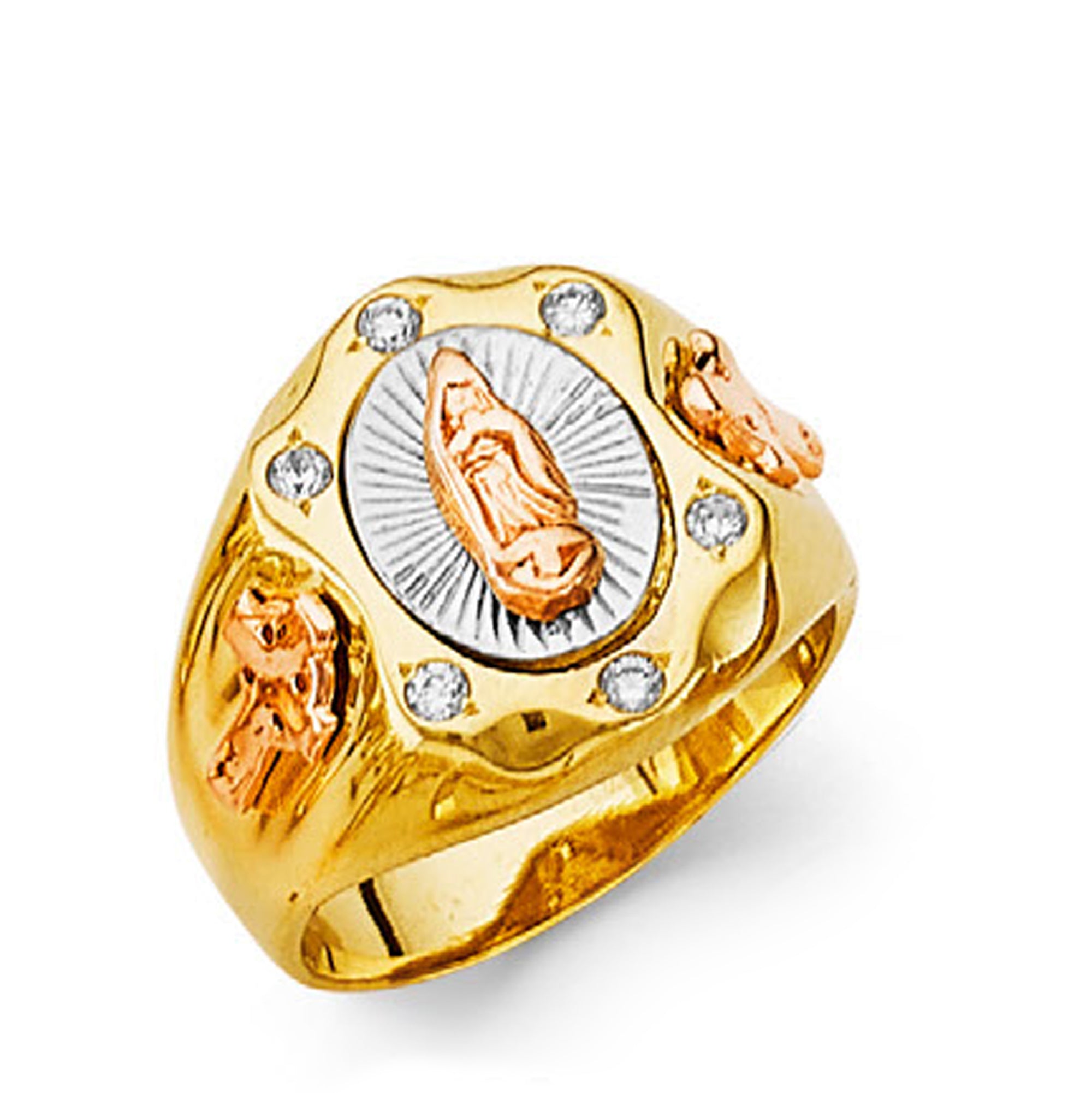 CZ Guadalupe Religious Ring in Solid Gold 