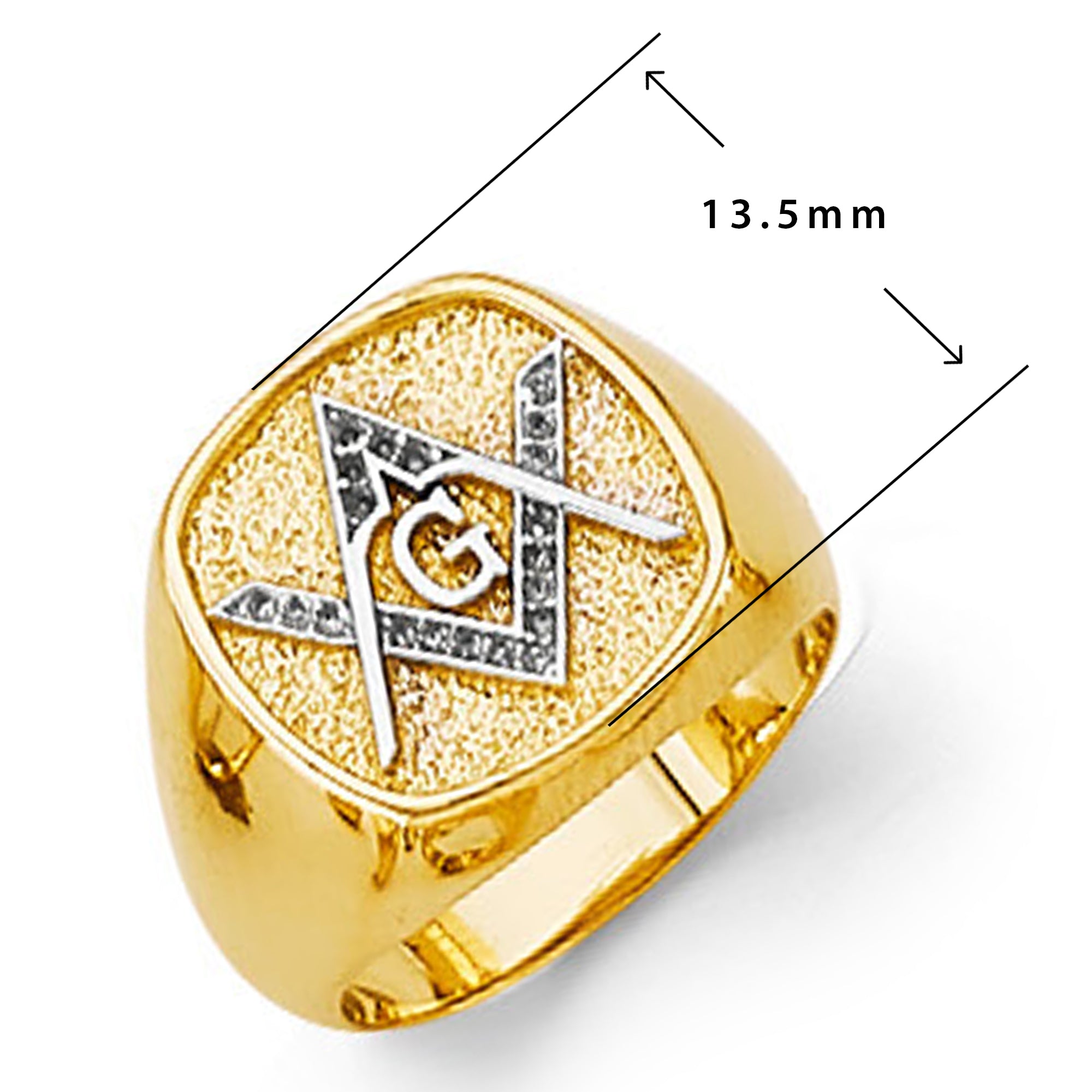 CZ Mason Signet Ring in Solid Gold with Measurement
