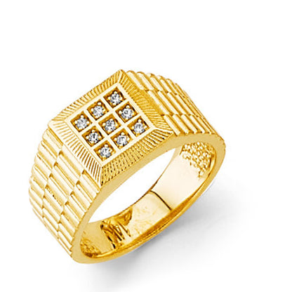 CZ Triple-row Textured Ring in Solid Gold 