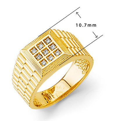 CZ Triple-row Textured Ring in Solid Gold with Measurement