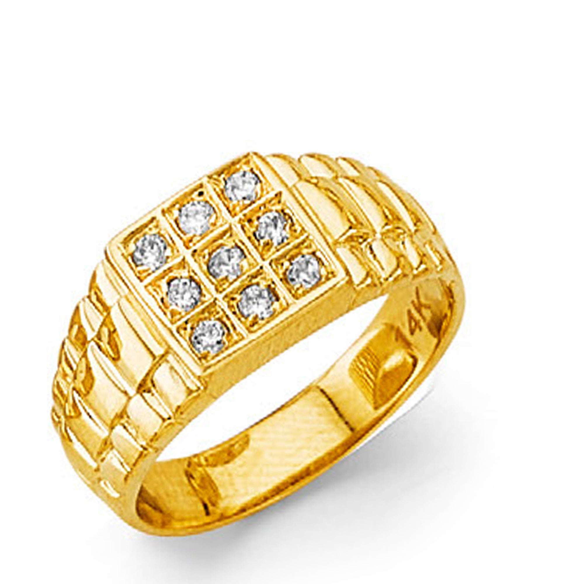 CZ Symmetric Triple Row Round Ring in Solid Gold 