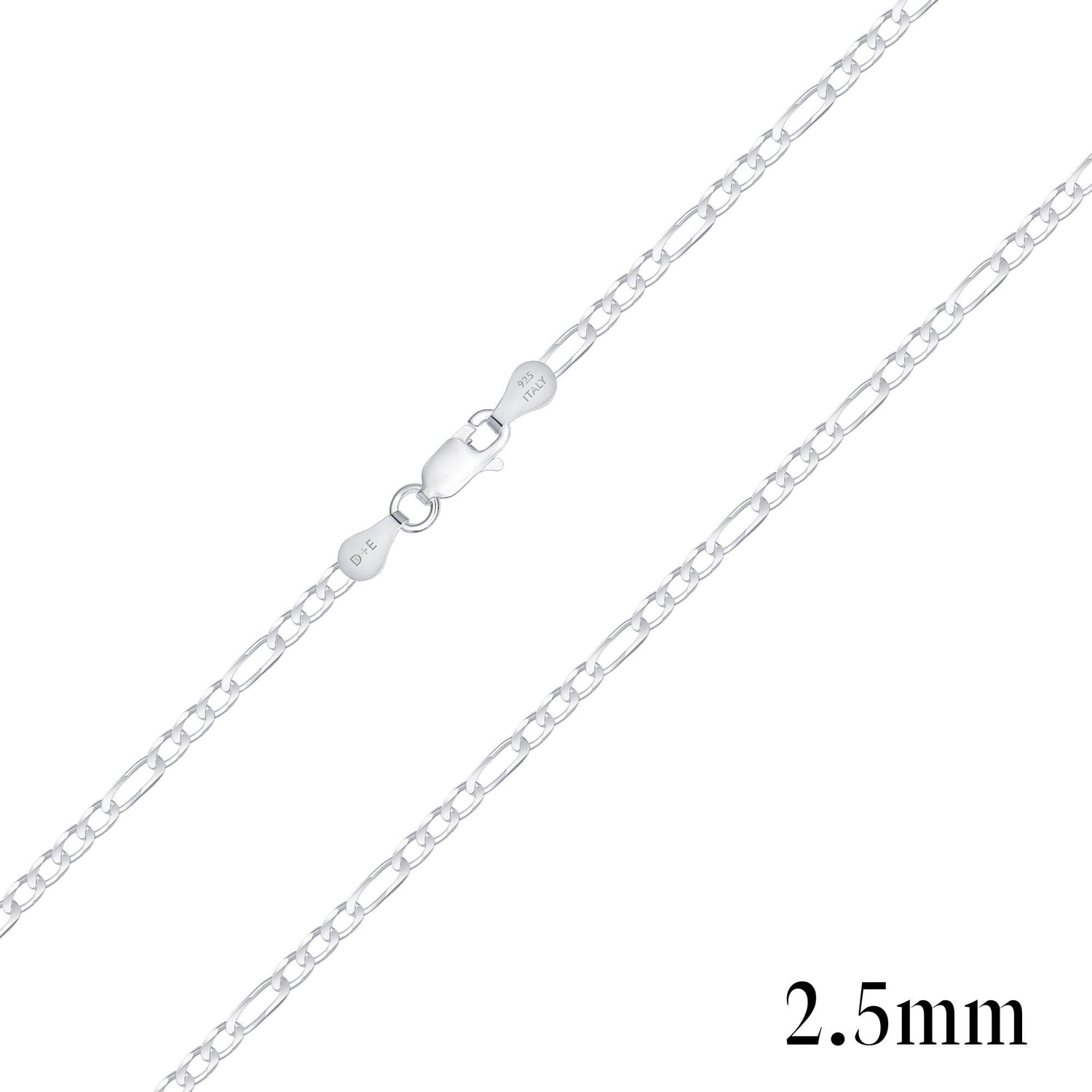925 Sterling Silver 2.5mm Figaro Chain