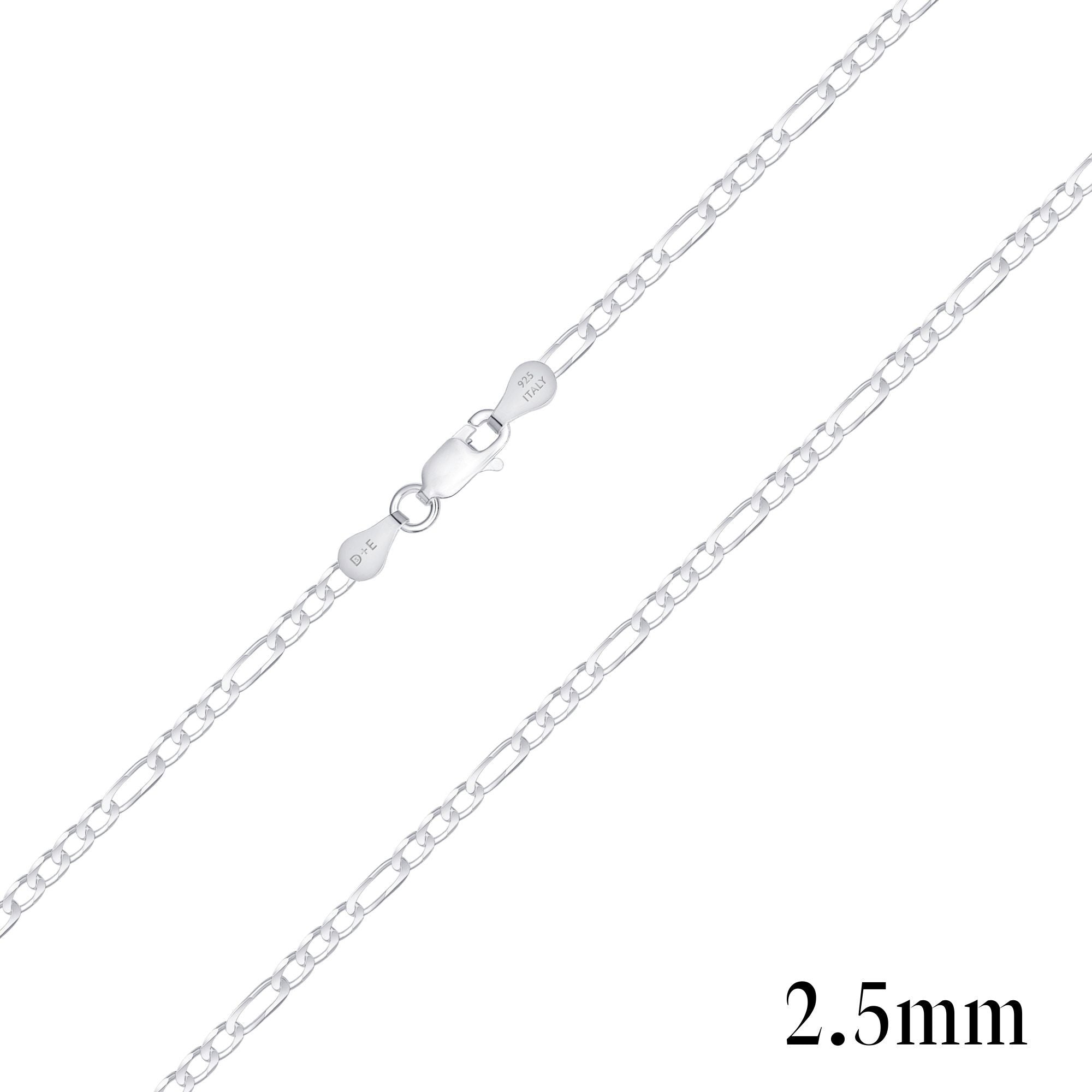 925 Sterling Silver 2.5mm Figaro Chain