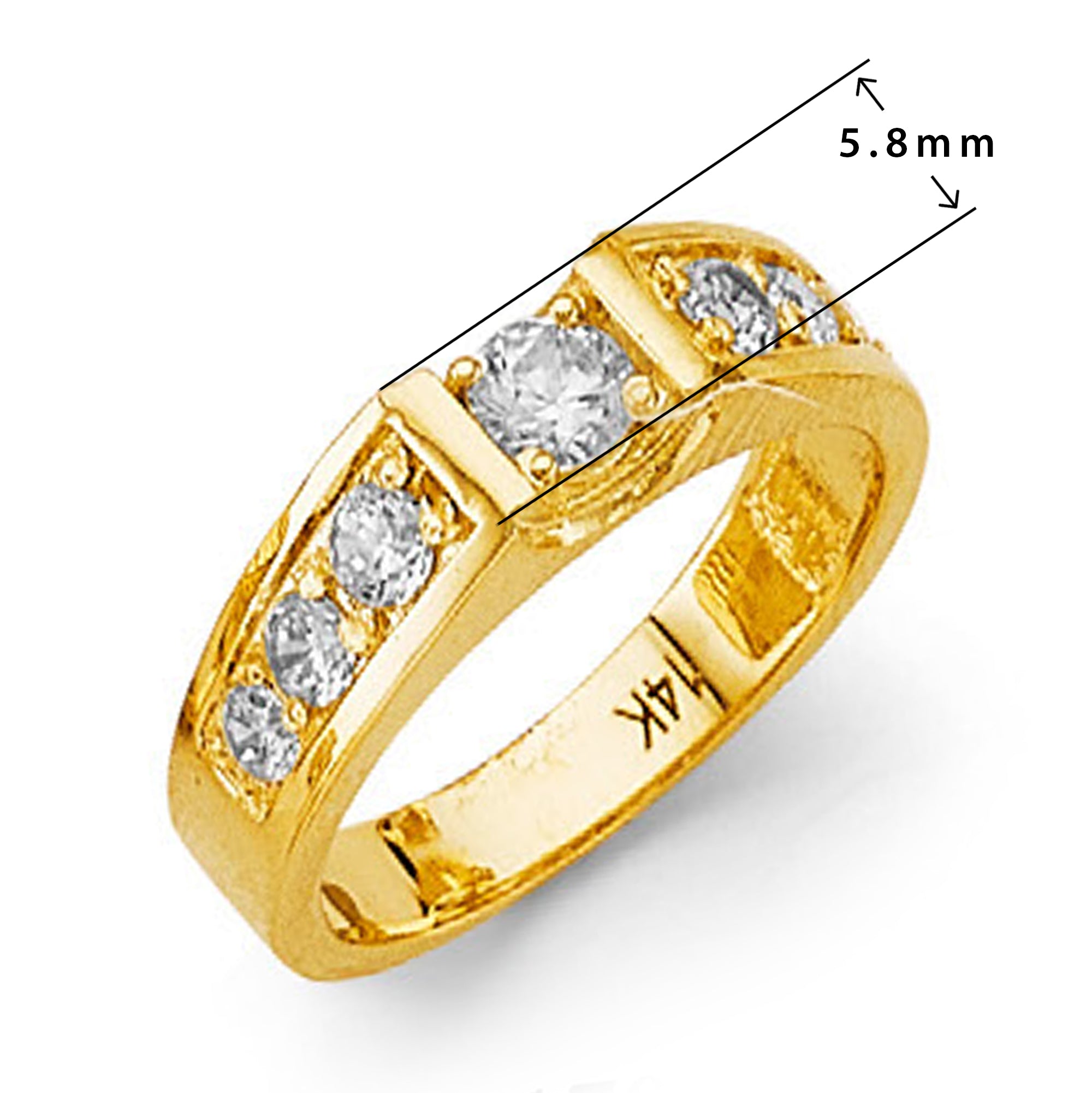 CZ Elegant Embedded Round Ring in Solid Gold with Measurement