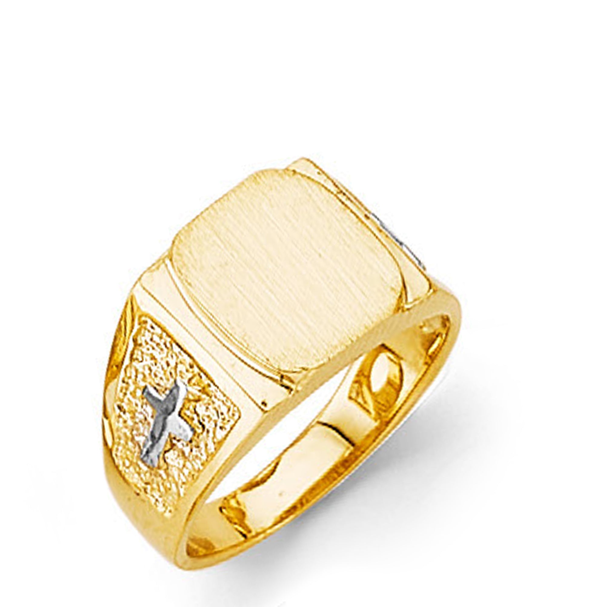 Signet Textured Religious Ring in Solid Gold 