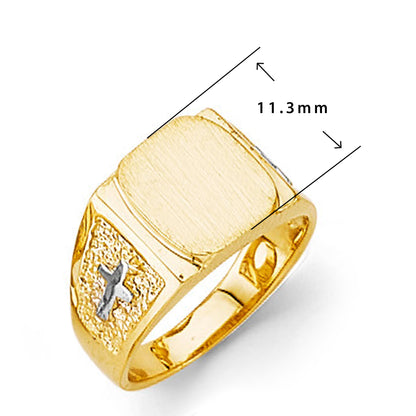 Signet Textured Religious Ring in Solid Gold with Measurement