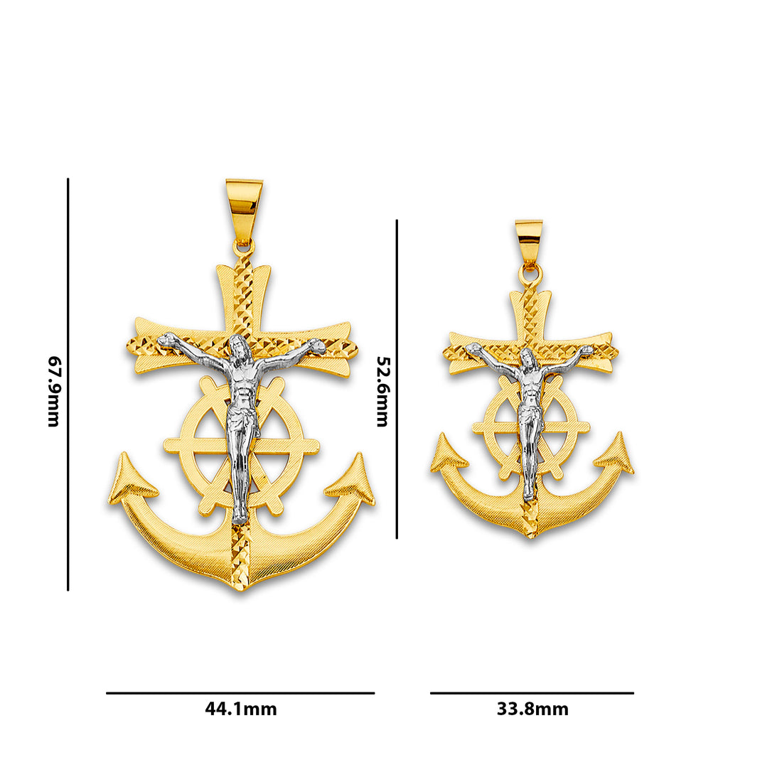 Two Tone Gold Mariner Anchor Cross Crucifix Religious Pendant