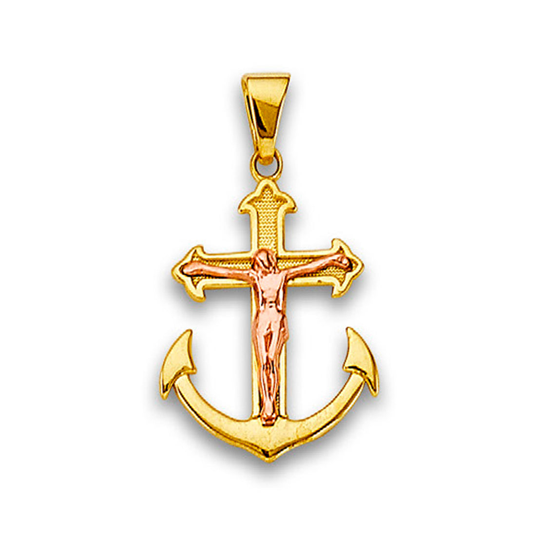 Two Tone Gold Jesus Crucifix Anchor Pendant Necklace